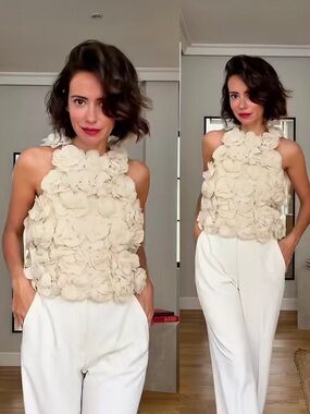 ZARA FLORAL TEXTURED KNIT HALTER TOP